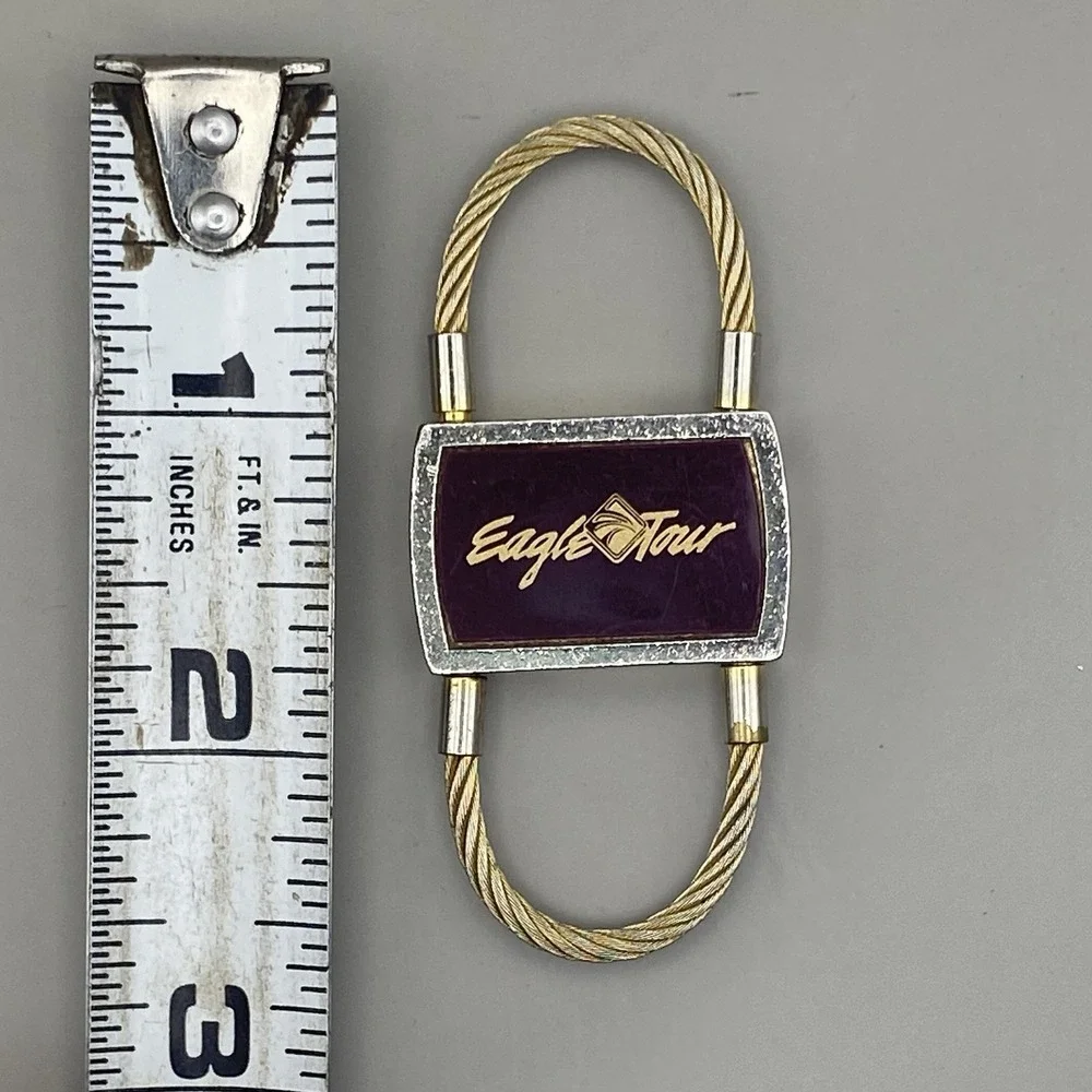 Eagle Tour Keychain Goldtone Dual Loop Keyring Advertising Logo‎ Keytag Fob